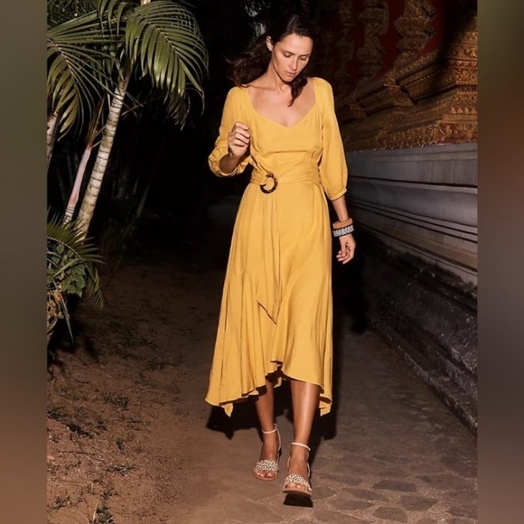 Anthropologie Maeve Artemis Midi Dress size 6 midi maxi ruffle tie waist linen - Picture 1 of 13